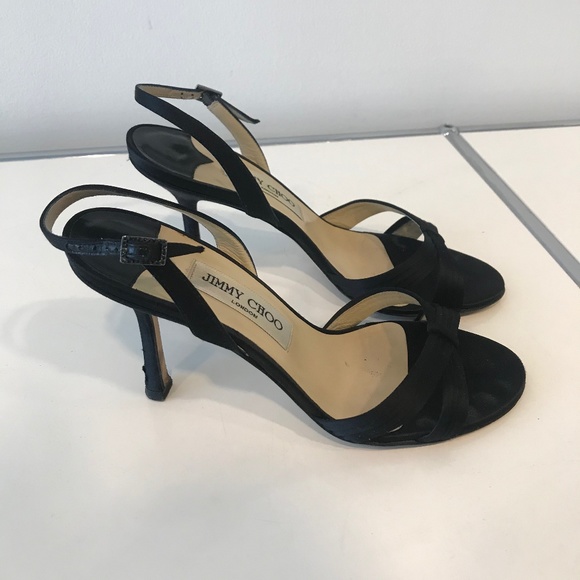 Jimmy Choo Black Silk Satin Open Toe Slingback - Picture 5 of 5